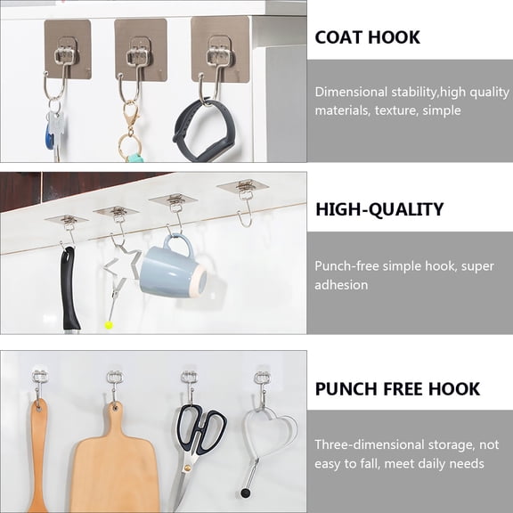ELAYARD 15Pcs Punch Free Stainless Steel Door Back Hooks for Storage Assorted Colors