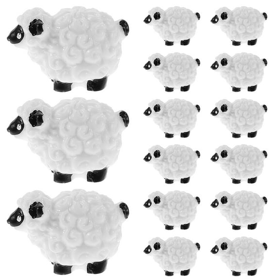 ELAYARD 15pcs Miniature Farm Resin Figurines Resin Sheep Models Home Decor Tiny Animal Ornaments Landscape Decoration Sheep Statues Office Table Decor
