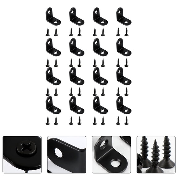ELAYARD 16PCS Heavy Duty Angle Brackets Stainless Steel Black for Right Angle Support