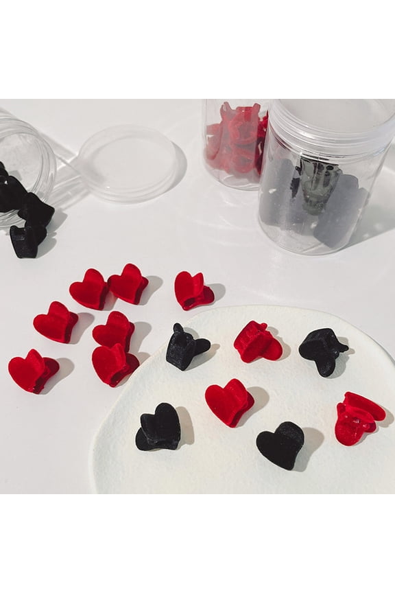 Heart Hair Clips Red Fabric Decorative Durable Strong Grip 16Pcs
