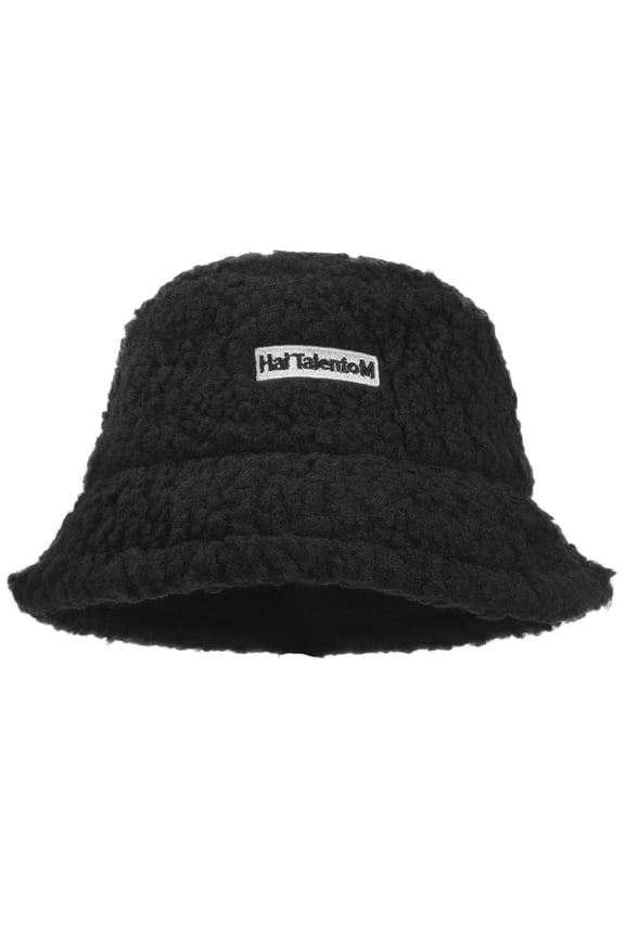 Warm Fisherman Hat Black Lamb Wool for Women Autumn and Winter Wear 1Pcs