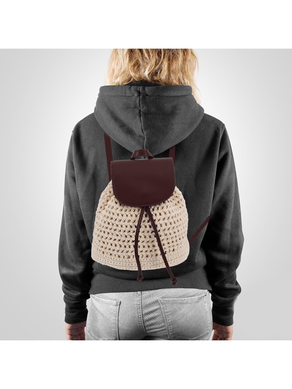 Boho Woven Backpack Purse for Women, Brown Lightweight Stylish Casual School Bag, Daypack for Everyday Use, 1 Piece
