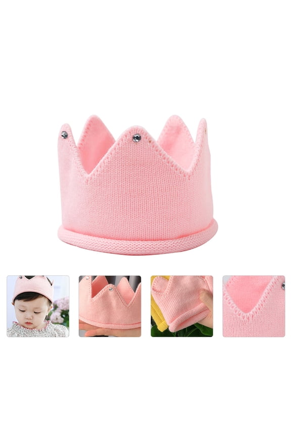 Baby Crowns for Girls Pink Knitted Crown Shaped Hat 1Pcs