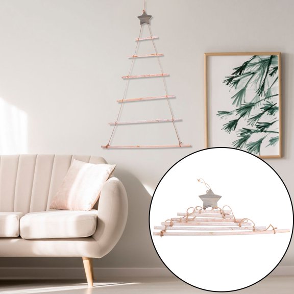 ELAYARD White Hanging Ladder Christmas Decor Wooden Branch Holder with Rope and Rustic Charm