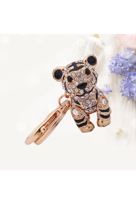 1Pc Polished Alloy Tiger Keychain Rhinestone Pendant for Car Keys Bag and Backpack