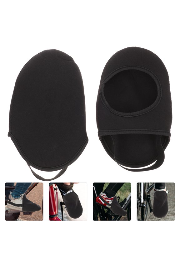 1Pair Black Cycling Toe Covers Windproof Waterproof Warm Overshoes with Non Slip Protection