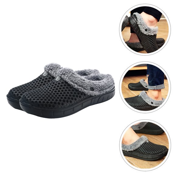 ELAYARD Eva Sole Black Winter Slippers for Indoor Wear, Fuzzy and Comfortable