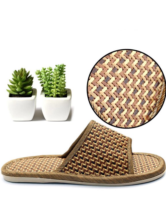 Summer Cool Sandals Light Brown Rattan Woven Durable for Indoor 1Pair
