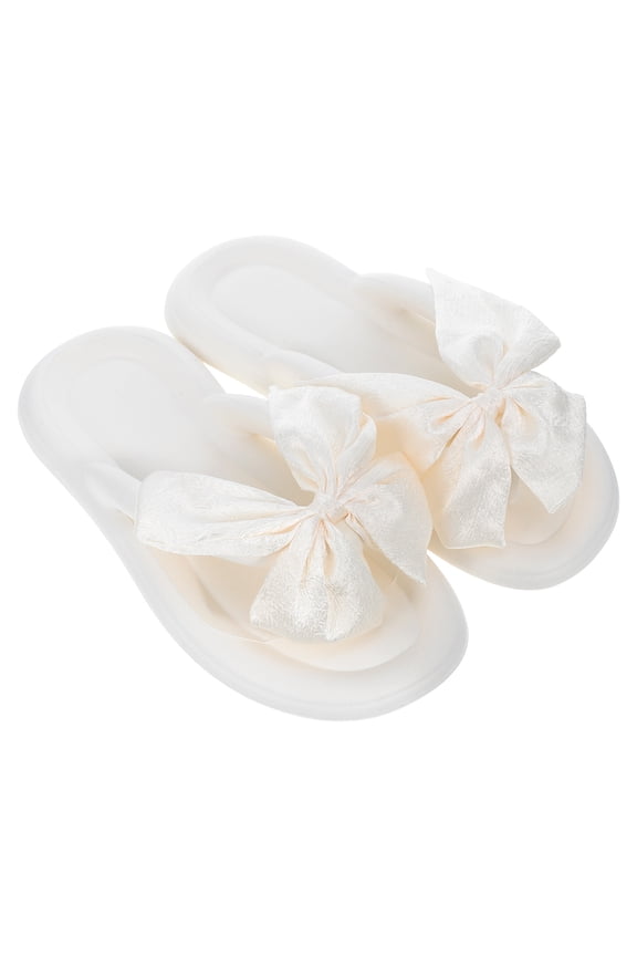 Stylish White Silk Bow Slippers, Soft Sole, Lightweight, Versatile Summer Footwear