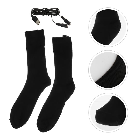 ELAYARD 1 Pair Heated Cotton Socks, Black Winter Thermal Stockings for Cycling, Camping, Climbing, Hiking, Outdoor Sports