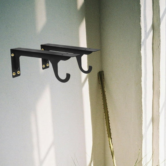 ELAYARD 1 Pair Heavy Duty Black Metal Shelf Bracket with Hook Wall Mounted Closet Rod Support Rack for Hanging Clothes and Storage