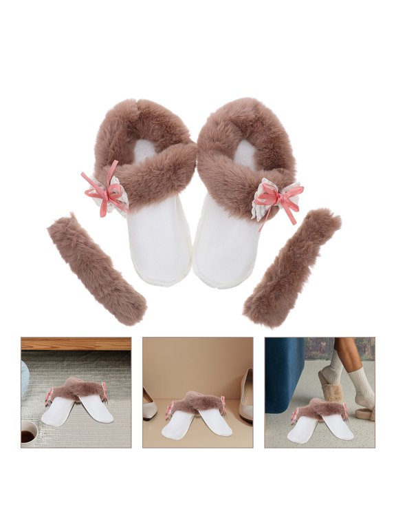 1 Pair Light Brown Plush Shoe Inserts, Removable Cozy Winter Slipper Liners, Warm Soft Insoles for Boots and Shoes