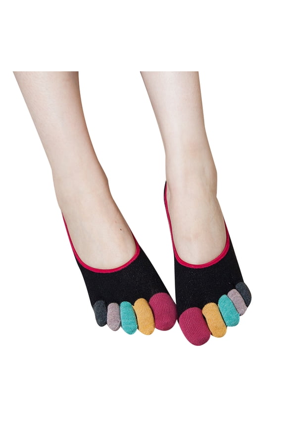 1Pair Spring Anti- Silicone Five-finger Socks for Women Girls (Black)