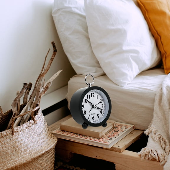 ELAYARD Round Black Bedside Alarm Clock, Decorative Desktop Clock for Home, Bedroom, Office Use, Easy-to-Read Display