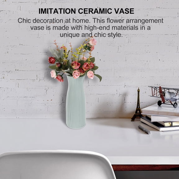 ELAYARD Stylish Green Ceramic Flower Vase, Elegant Imitation Pottery for Beautiful Floral Arrangements and Home Decoration