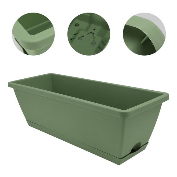 ELAYARD 1Pc Green Resin Plant Basin Rectangular Flowerpot for Garden Plants with Breathable Drainage Design