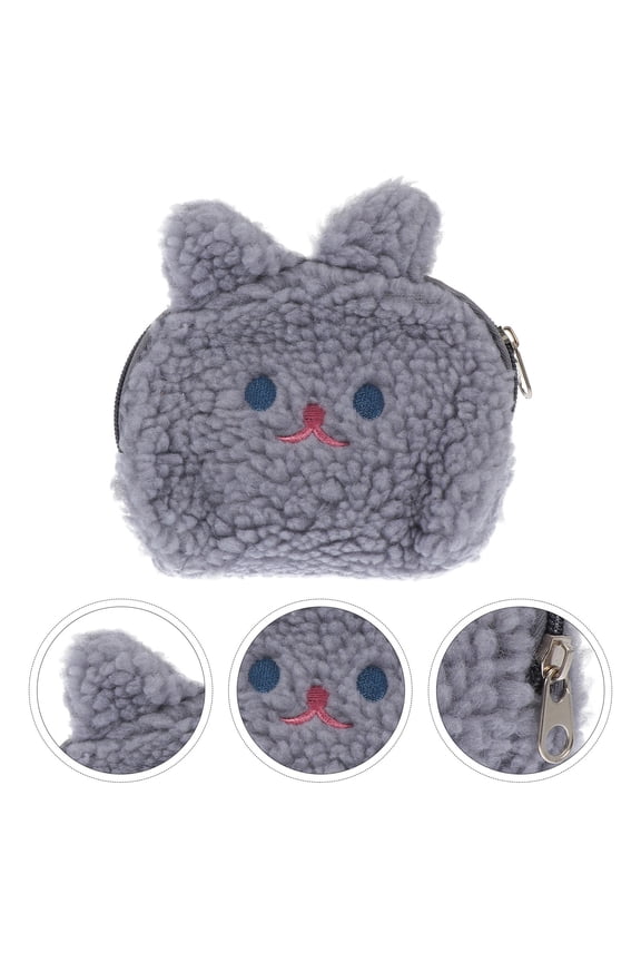 1Pc Creative Coin Bag Grey Cotton Rabbit Style Durable Coin Storage Pouch for Travel