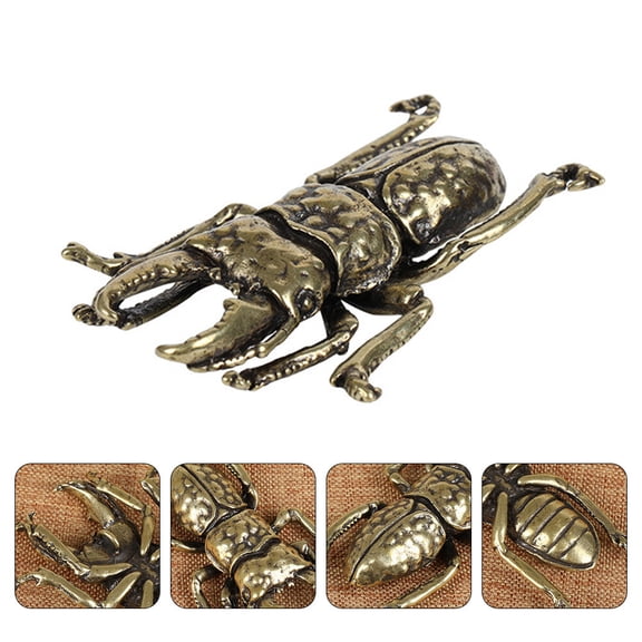 ELAYARD Golden Brass Beetle Figurine Decorative Ornament for Home and Office Desk Display, Stylish Desktop , 1 Piece