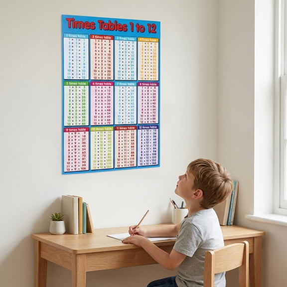 ELAYARD Multiplication Table Wall Poster 1Pc, Assorted Colors, Easy to Install Educational Decals for Kids