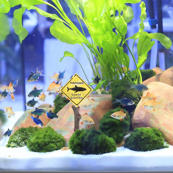 ELAYARD 1Pc Resin Aquarium Decoration Yellow Frame Shark Warning Board for Fish Tank