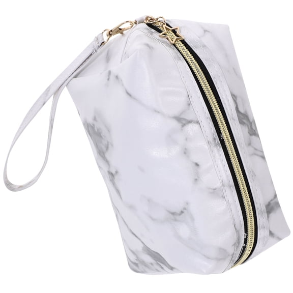 ELAYARD 1Pc White Marble Pattern Cosmetic Bag Portable Makeup Pouch for Travel and Storage