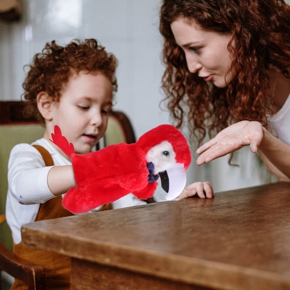 ELAYARD Red Plush Parrot Hand Puppet Soft Material for Home Puppet Performances
