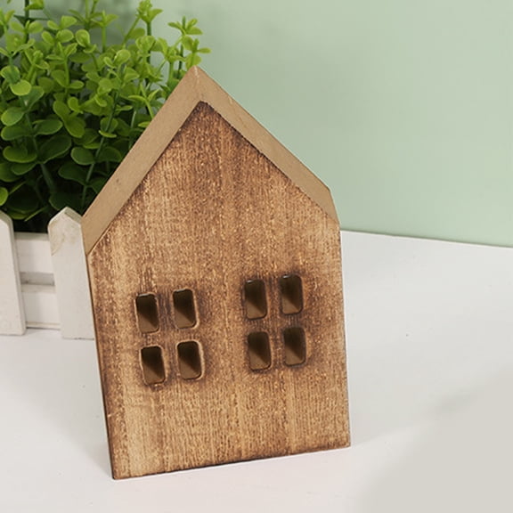 ELAYARD Small Decorative Wooden House in Light Brown for Desktop, Home, Office, and Festive Scene Decoration