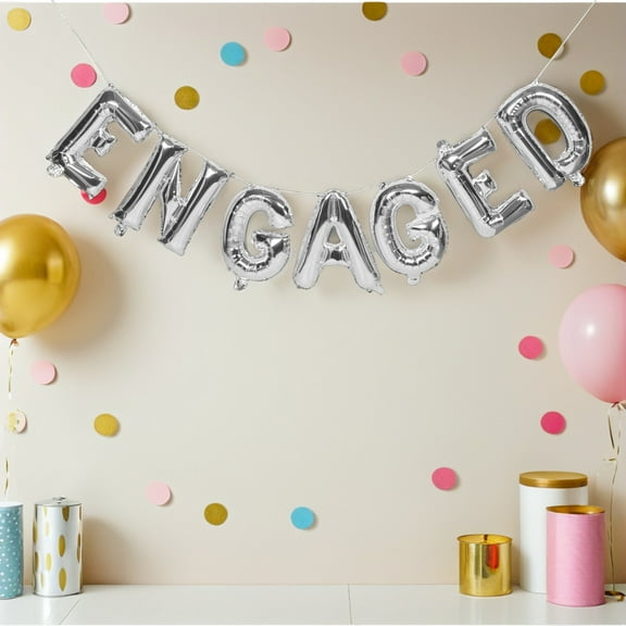 ELAYARD 1Set Silver Foil Engaged Balloons for Engagement Party Decoration and Romantic Proposal Backdrop