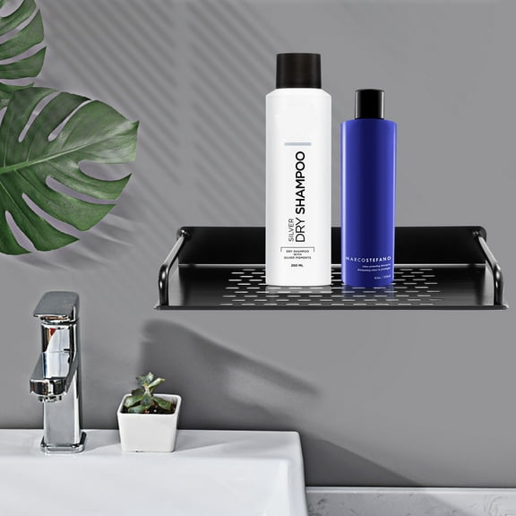 ELAYARD Small Bathroom Wall Shelf Multi-Functional Storage Rack Aluminum Black 1Pack