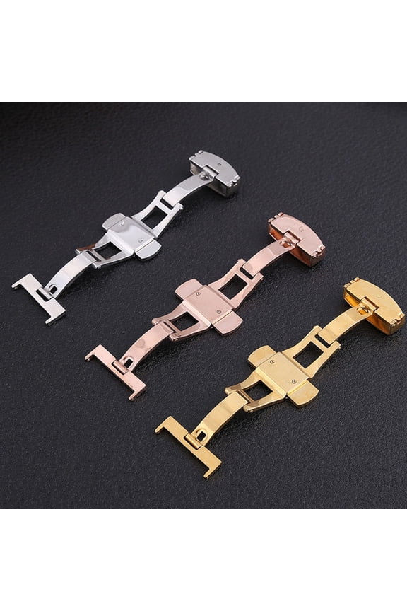 Premium Golden Watch Band Clasp with Double Press Automatic Butterfly Deployment for Luxury Watches
