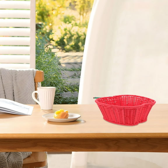 ELAYARD Red Woven Basket for Storage and Fruit Display Practical Imitation Rattan Organizer