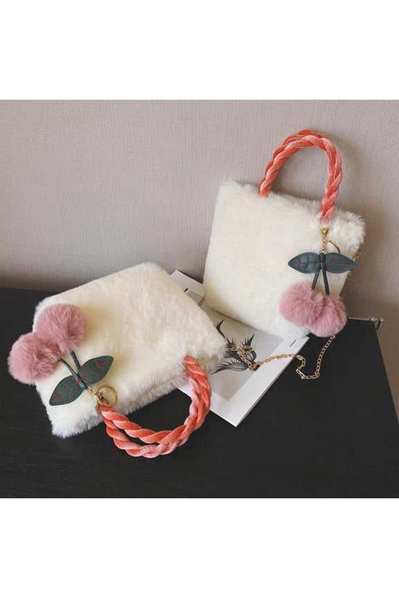 Plush White Furry Purse for Women, Soft and Stylish Handbag, 1 Set