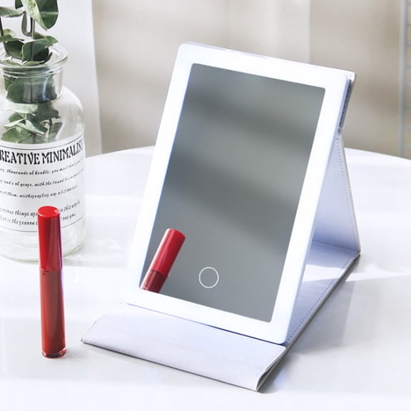 ELAYARD 1Set LED Makeup Mirror with Light Foldable White Desktop Cosmetic Mirror for Home Dressing