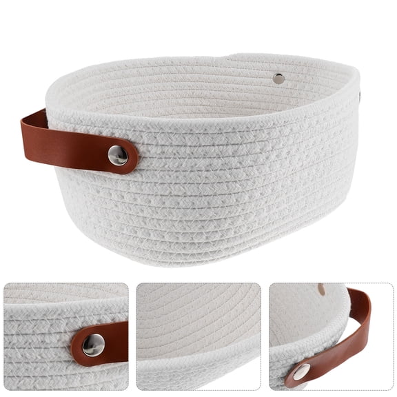 ELAYARD Cotton Rope Woven Storage Basket White Small Decorative Sundries Organizer for Bedroom and Desktop