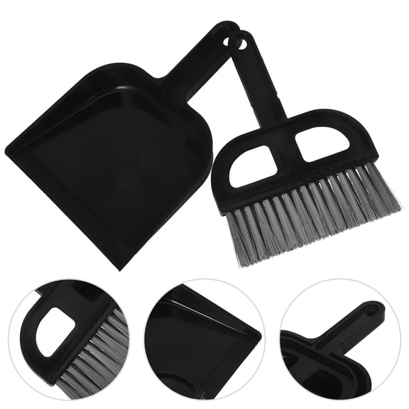 ELAYARD 1Set Small Dustpan and Brush Set Black with Easy Grip for Desktop and Digital Product Cleaning