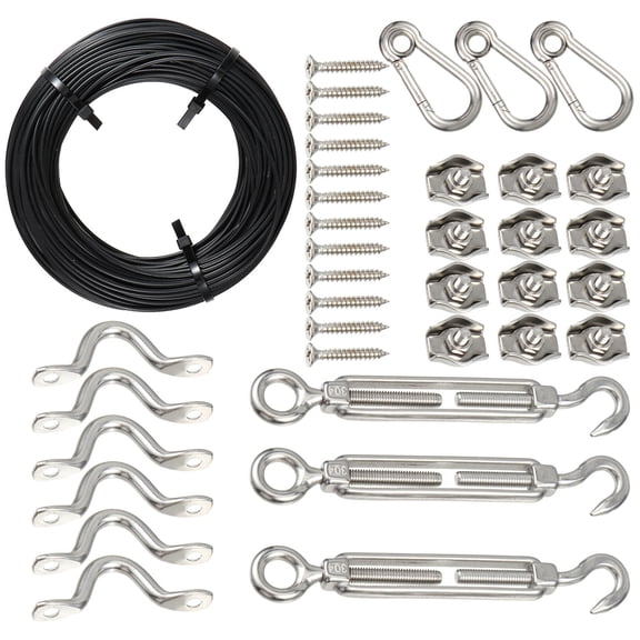 ELAYARD 1Set String Light Suspension Kit Black Stainless Steel Wire Rope for Sag Free Hanging