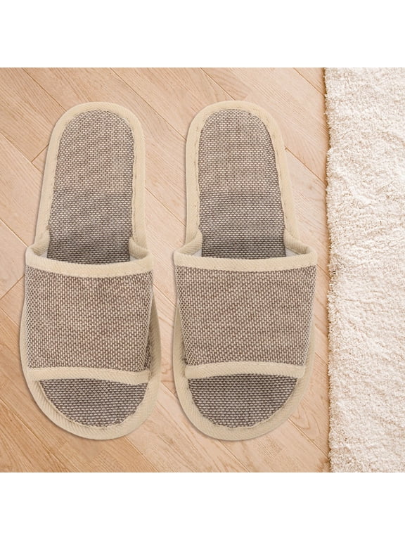 Beige Linen Slippers with Waterproof Eva Sole for Effortless Walking