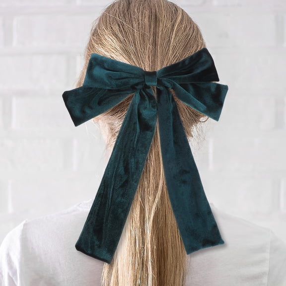 ELAYARD 2Pcs Green Ribbon Velvet Hair Bow Clips Spring Decorative Hair Accessories