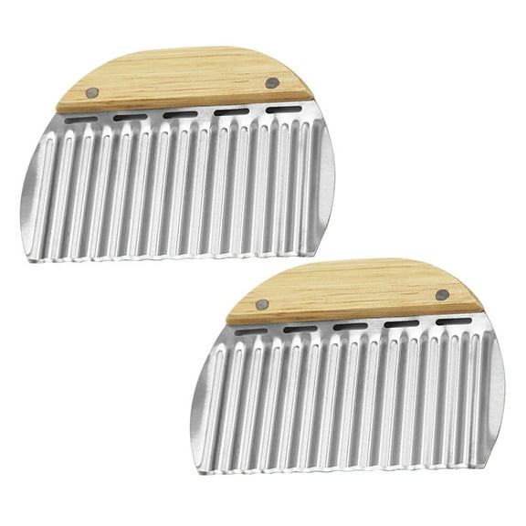 ELAYARD 2Pcs Crinkle Stainless Steel Potato Slicer for Kitchen Use with Comfortable Wood Handle