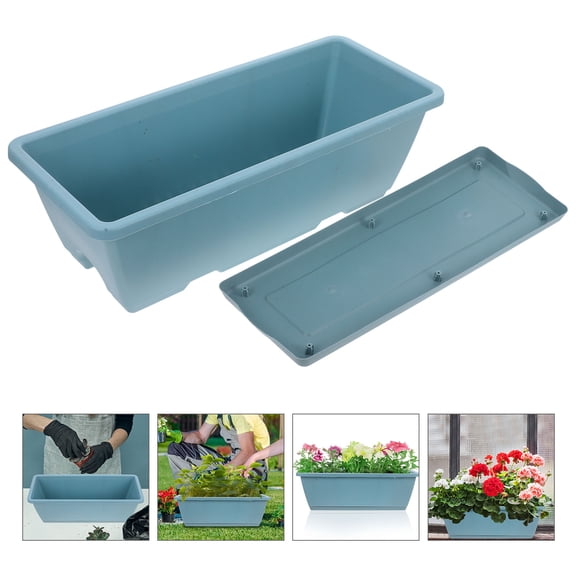 ELAYARD 2Sets Resin Rectangular Garden Planter with Tray for Indoor Outdoor Use