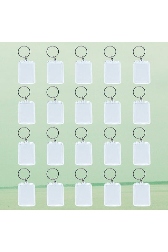20Pcs Sky Blue Transparent Acrylic Key Ring Durable Photo Frame Keychain for Keys and Bags