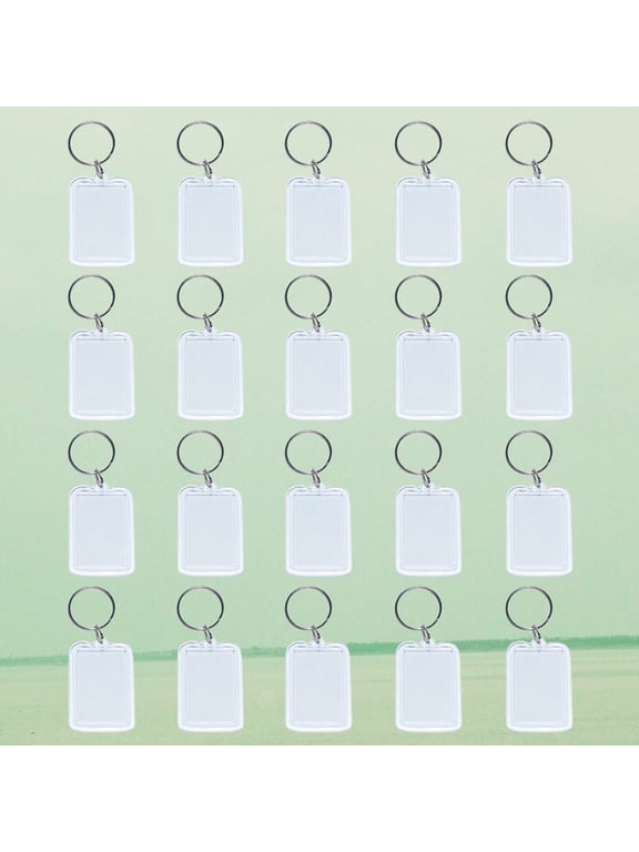 20Pcs Sky Blue Photo Frame Blank Insert Keyring Acrylic Split Ring Keychain