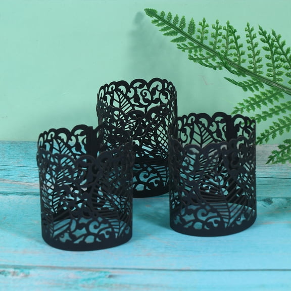 ELAYARD 20Pcs Black Hollow Shade Candle Covers Paper Wrappers for Stylish Candle Light Displays