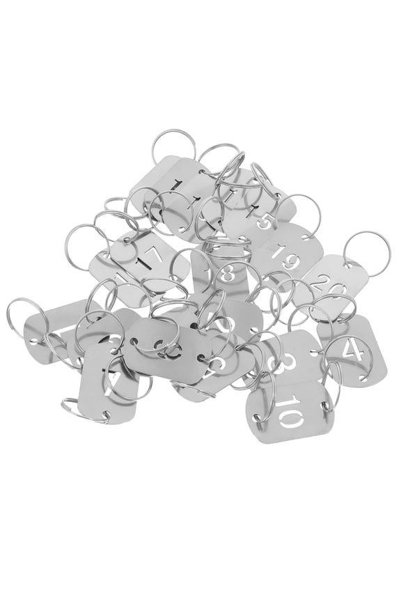 20Pcs Stainless Steel Number Keychain Tags with Hollowed Design for Office and Home Organization