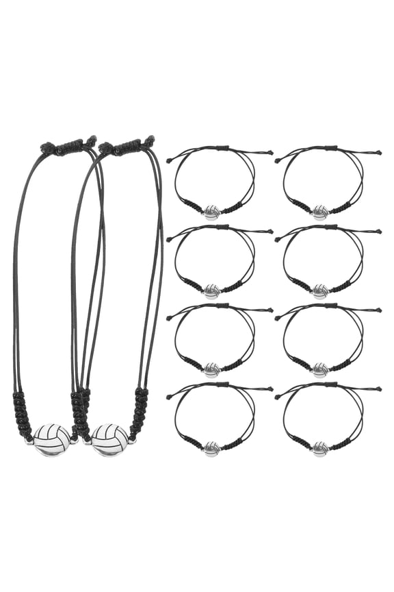 20Pcs Volleyball Slap Bracelets Adjustable Black Woven Rope Metal Accessories for Teens