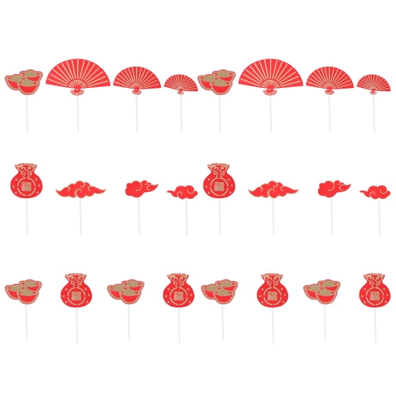 ELAYARD 24Pcs Red Chinese Style Cake Decoration Paper Toppers for Party Favor, , Desserts, Birthday and Celebration