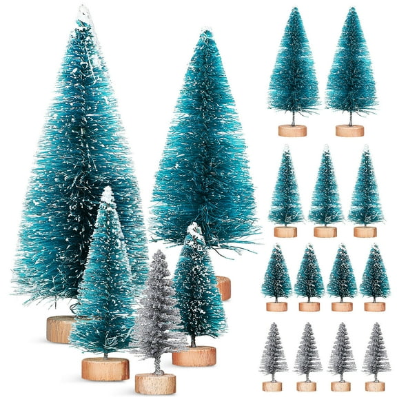 ELAYARD 28pcs Mini Sisal Snow Frost Trees for Crafts, Small Decorative Plastic Miniature Pine Trees for Projects