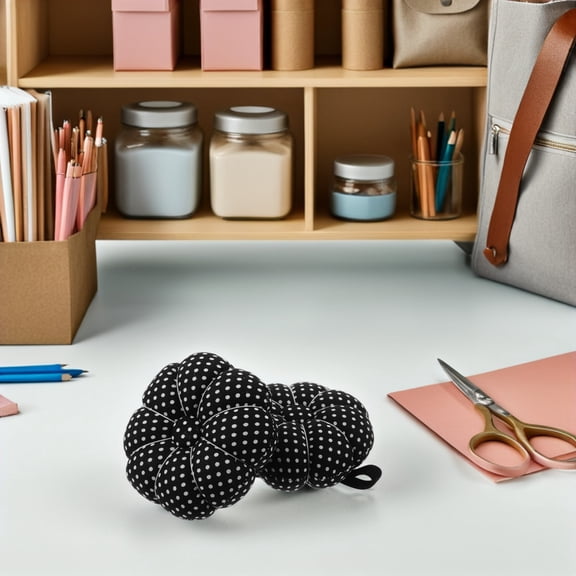 ELAYARD 2PCS Pumpkin Shaped Wrist Pincushions Black Cotton Fabric for Sewing Tools Embroidery Support Needlecraft