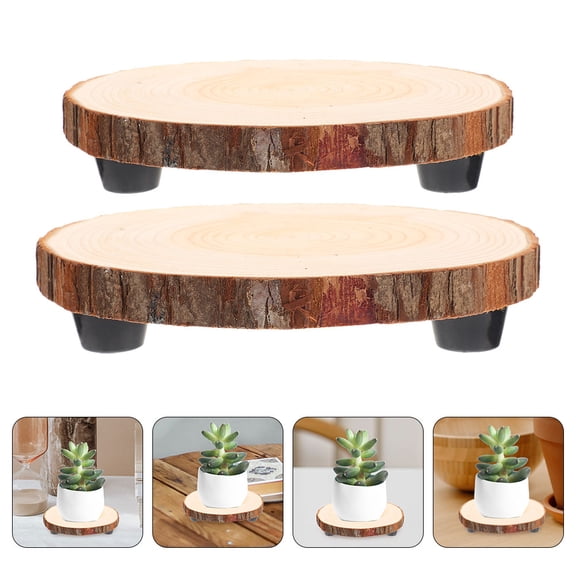 ELAYARD 2Pcs Brown Wooden Plant Stands Versatile Round Pedestal for Home Decor