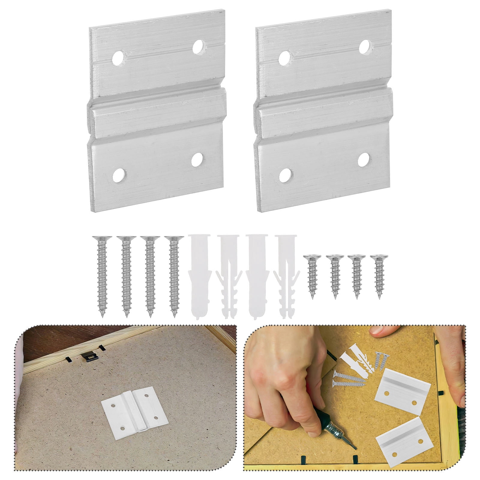 ELAYARD 2Pairs Aluminum French Cleat Picture Hanger Heavy Duty Metal Wall Mounting System with Interlocking Z Clips